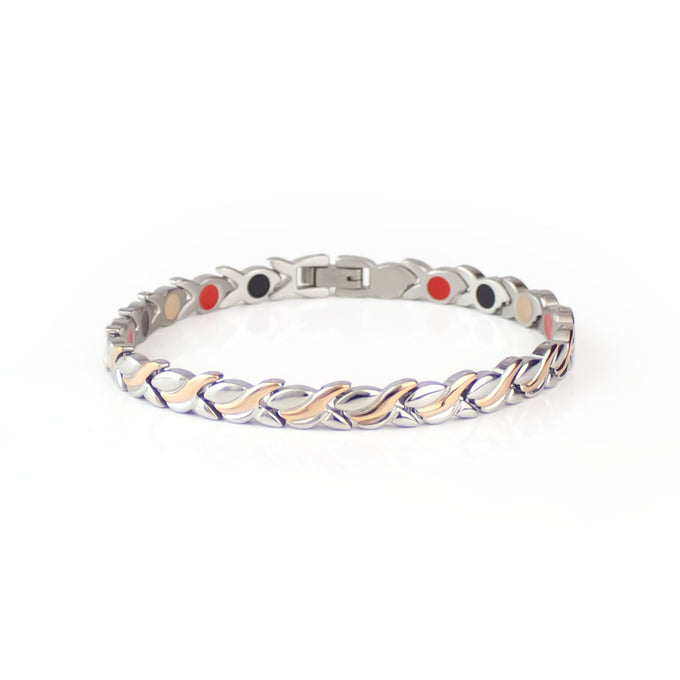 End of Summer Sale - Waves - Premium Hand Mineral-Infused Negative Ion Bracelet, Stainless Steel,...