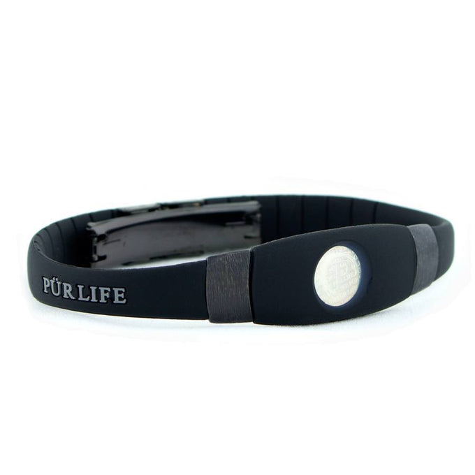 Midnight - Negative Ion Bracelet Black Silicone & Brushed Steel