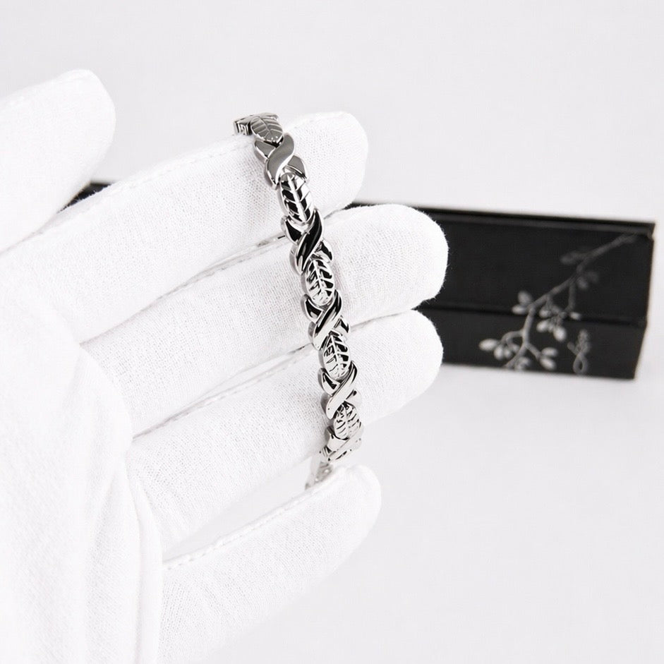 Mercury - Premium Hand Mineral-Infused Negative Ion Bracelet, Stainless Steel, Flexible Link Design, Secure Branded Buckle, Limited Lifetime Warranty