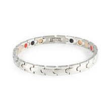 Affinity negative ion bracelet with stainless steel, front clasped view. 