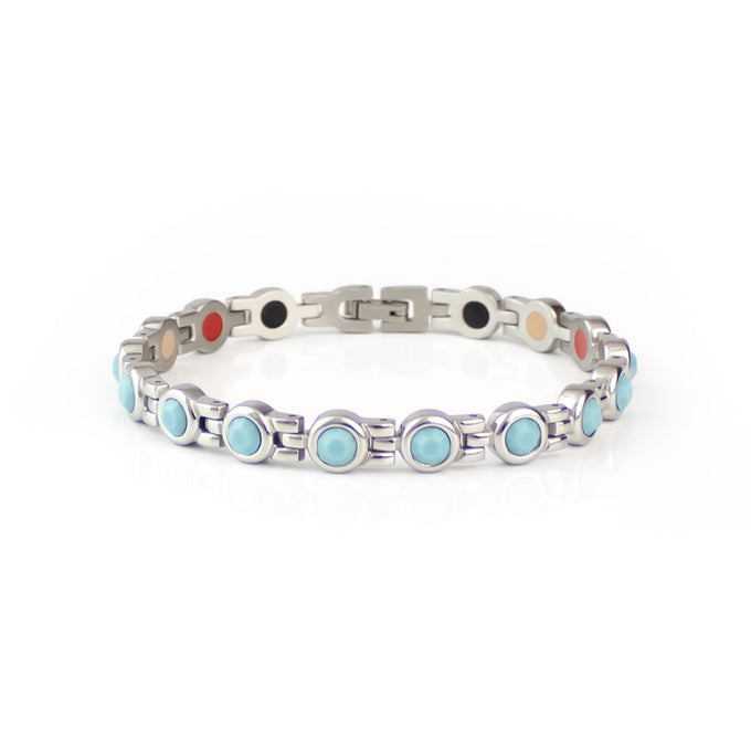 End of Summer Sale - Azure - Premium Hand Mineral-Infused Negative Ion Bracelet, Stainless Steel,...