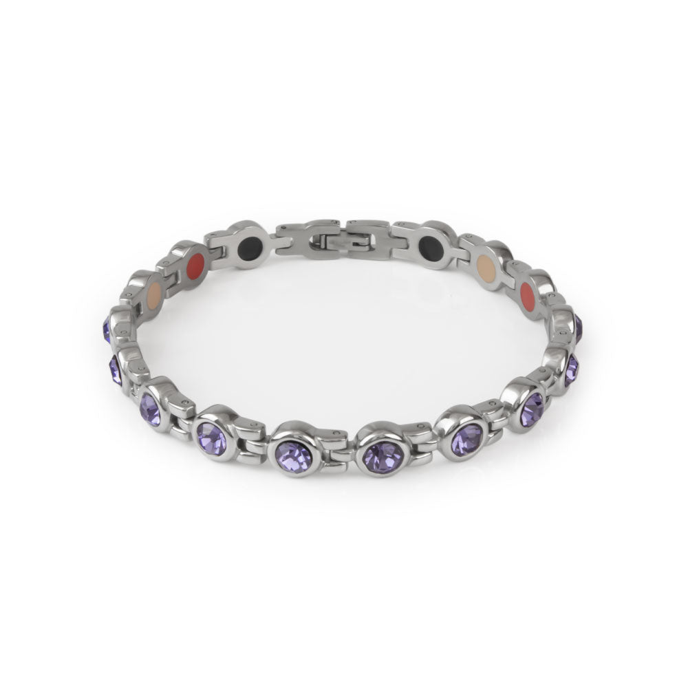 End of Summer Sale - Bella - Premium Hand Mineral-Infused Negative Ion Bracelet, Stainless Steel, Crystal Detail, Boutique Everyday Wear, Secure Branded Buckle, Jointed Comfort Fit, Limited Lifetime Warranty
