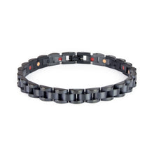 Black Knight all-black stainless steel bracelet front view showing matte center links and polished black borders.
