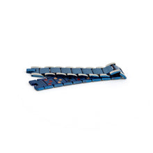 Blue Moon titanium bracelet unclasped and folded to display geometric link design and triple negative ion elements.