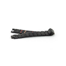 Brilliant Black matte stainless steel bracelet unclasped and folded to display texture and precise link detailing.