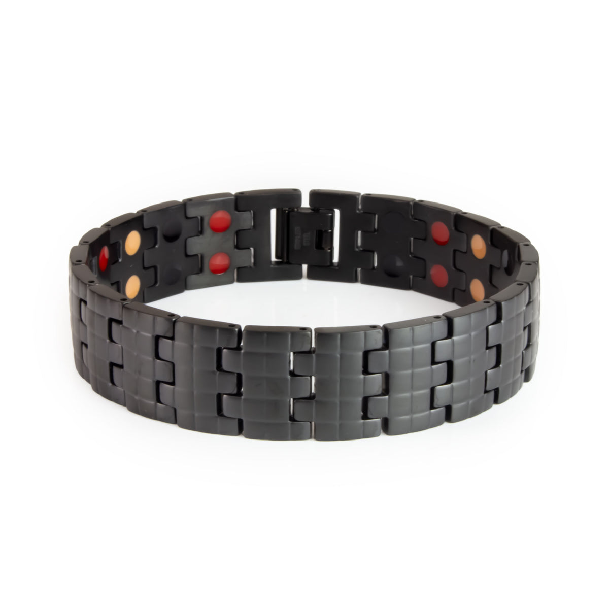 Brilliant Black matte stainless steel bracelet front view showing engraved checkered pattern and subtle matte finish.