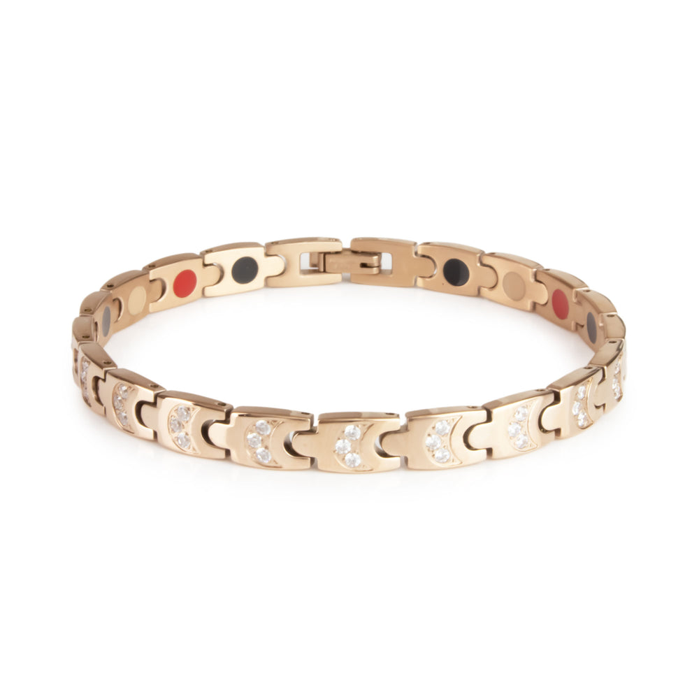Crescents - Negative Ion Bracelet, Titanium Rose Gold with Swarovski Crystals