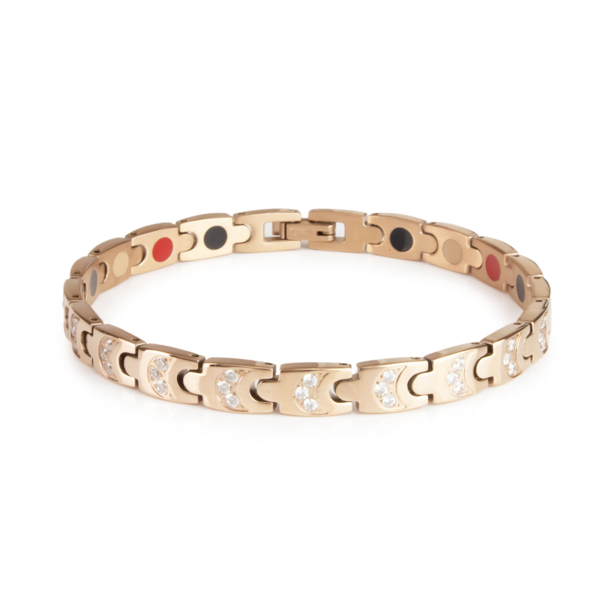 Labor Day Sale - Crescents - Negative Ion Bracelet, Titanium Rose Gold with Swarovski Crystals