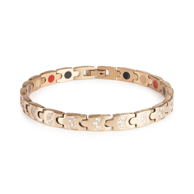 End of Summer Sale - Crescents - Negative Ion Bracelet, Titanium Rose Gold with Swarovski Crystals