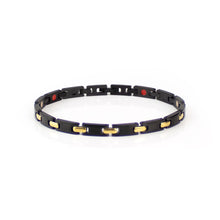 End of Summer Sale - Dusky - Premium Hand Mineral-Infused Negative Ion Bracelet, Black Stainless Steel, Gold Finish, Bold Modern Everyday Style, Secure Branded Buckle, Jointed Comfort Fit, Limited Lifetime Warranty