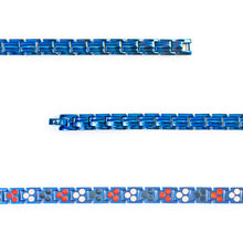 Close-up of Electric Blue bracelet showing beveled link details and embedded elements.