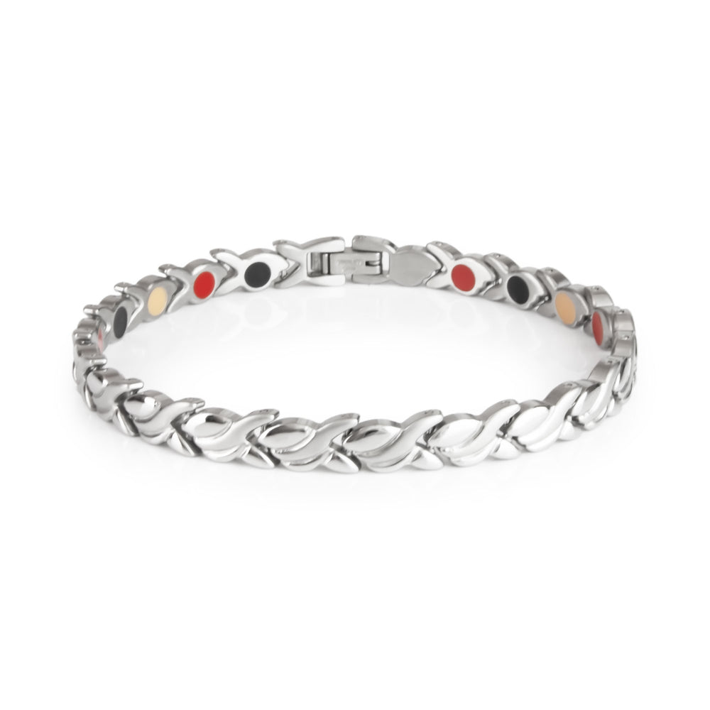Flawless - Premium Hand Mineral-Infused Negative Ion Bracelet, Stainless Steel, Brushed Texture, ...