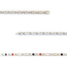 Close-up of Flight negative ion bracelet links with matte stainless steel to show detail.
