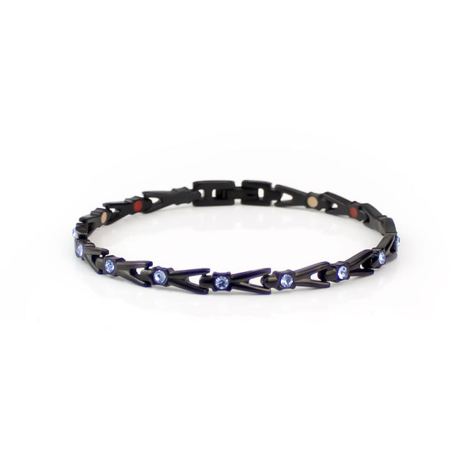 End of Summer Sale - Forever - Negative Ion Bracelet, Black Titanium with Blue Swarovski Crystals