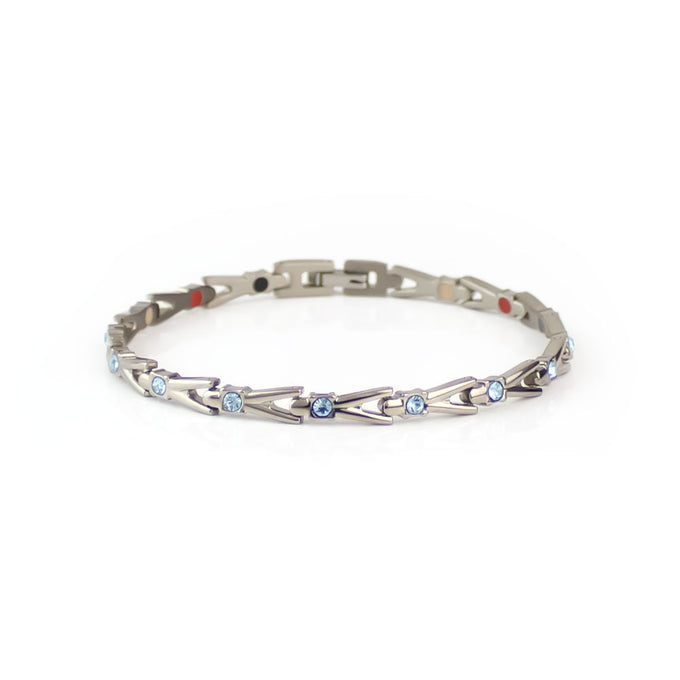 End of Summer Sale - Glowing - Negative Ion Bracelet, Titanium with Blue Swarovski Crystals