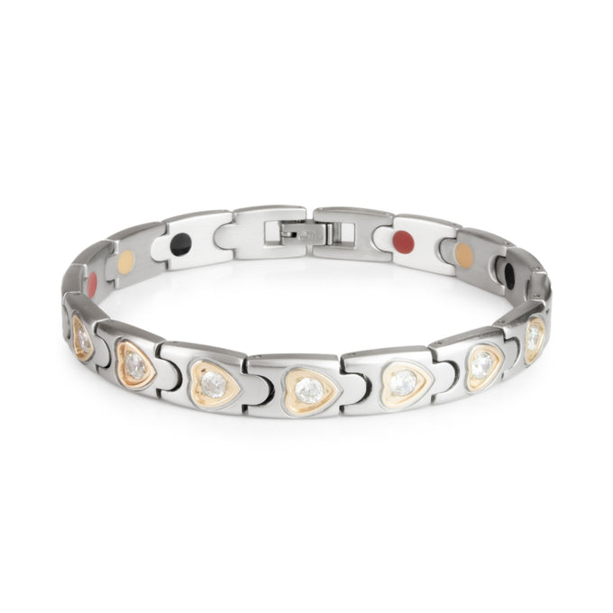 End of Summer Sale - Hearts - Negative Ion Bracelet, Titanium with Rose Gold Hearts & Swarovski C...