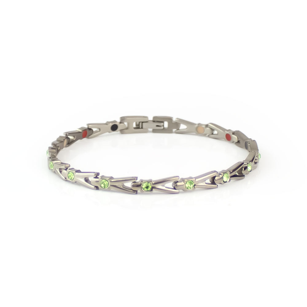 Labor Day Sale - Imagine - Negative Ion Bracelet, Titanium with Green Swarovski Crystals