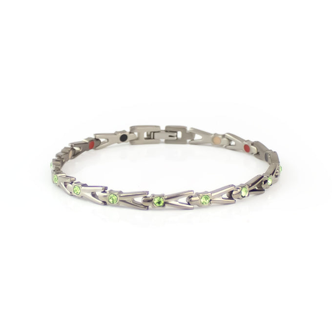 End of Summer Sale - Imagine - Negative Ion Bracelet, Titanium with Green Swarovski Crystals