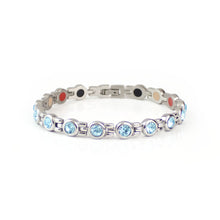 Labor Day Sale - Maya - Premium Hand Mineral-Infused Negative Ion Bracelet, Stainless Steel, Swarovski Crystal Detail, Boutique Everyday Wear, Secure Branded Buckle, Jointed Comfort Fit, Limited Lifetime Warranty