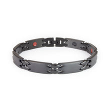 Millennial black stainless steel bracelet front view showing matte black links and polished black spacers with single row of embedded elements.