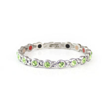 End of Summer Sale - Myrtle - Premium Hand Mineral-Infused Negative Ion Bracelet, Stainless Steel, Swarovski Crystal Detail, Boutique Everyday Wear, Secure Branded Buckle, Jointed Comfort Fit, Limited Lifetime Warranty