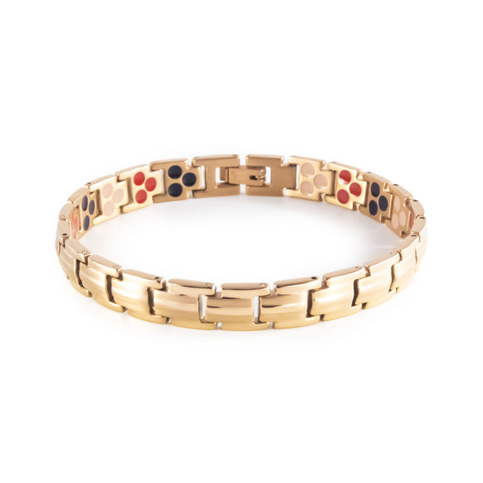 Nebula rose gold-plated stainless steel bracelet clasped front view.