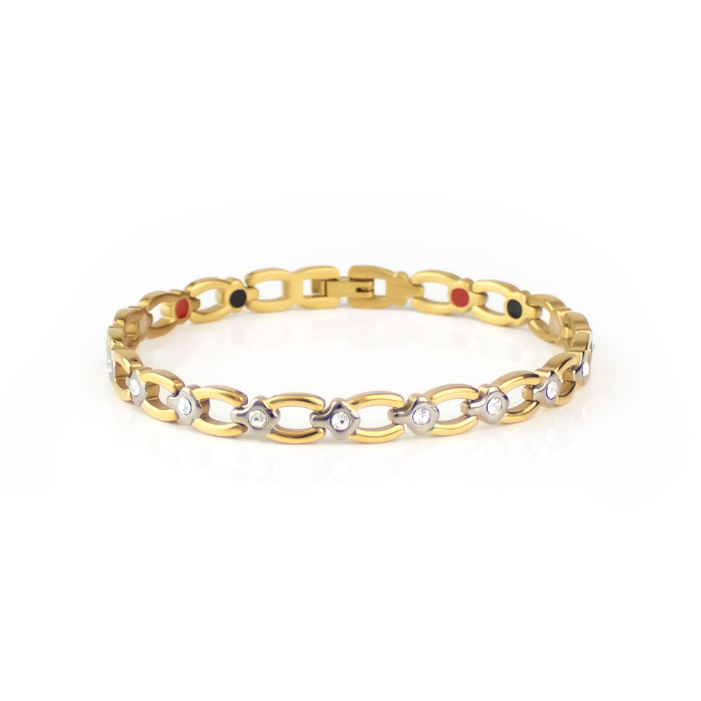 Labor Day Sale - Nice - Negative Ion Bracelet, Gold Plated Titanium with Swarovski Crystals