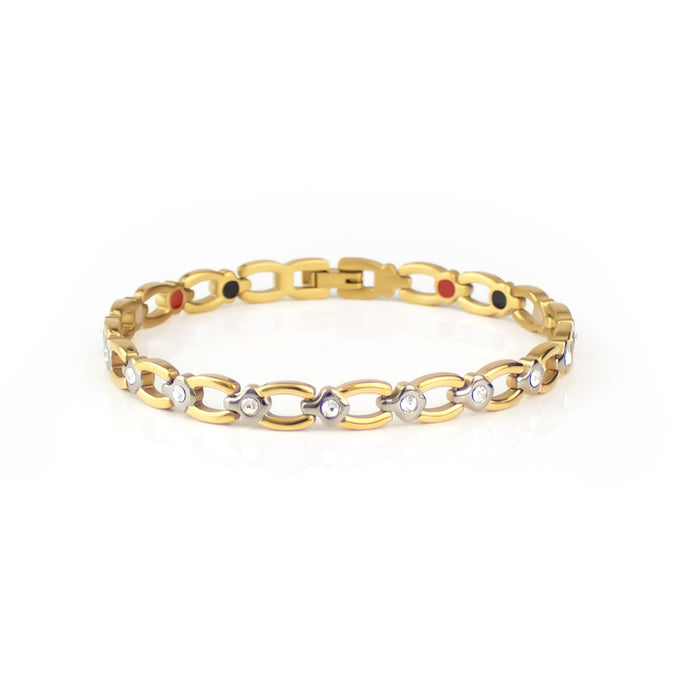 End of Summer Sale - Nice - Negative Ion Bracelet, Gold Plated Titanium with Swarovski Crystals