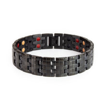 Pristine Black polished stainless steel bracelet front view showing engraved checkered pattern and sleek reflective finish.