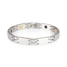 Reflection stainless steel bracelet front view showing matte links and polished double-rhombus spacers with single row of embedded elements.