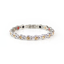 Labor Day Sale - Rio - Premium Hand Mineral-Infused Negative Ion Bracelet, Stainless Steel, Swarovski Crystal Detail, Boutique Everyday Wear, Secure Branded Buckle, Jointed Comfort Fit, Limited Lifetime Warranty
