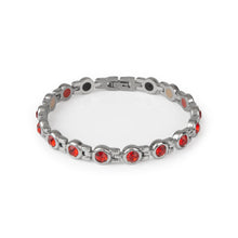 Labor Day Sale - Ruby - Premium Hand Mineral-Infused Negative Ion Bracelet, Stainless Steel, Crystal Detail, Boutique Everyday Wear, Secure Branded Buckle, Jointed Comfort Fit, Limited Lifetime Warranty