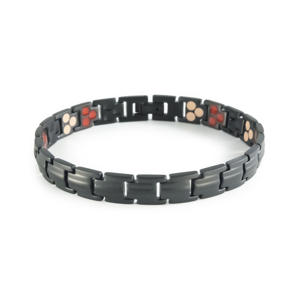 Shadow matte black stainless steel bracelet clasped front view.
