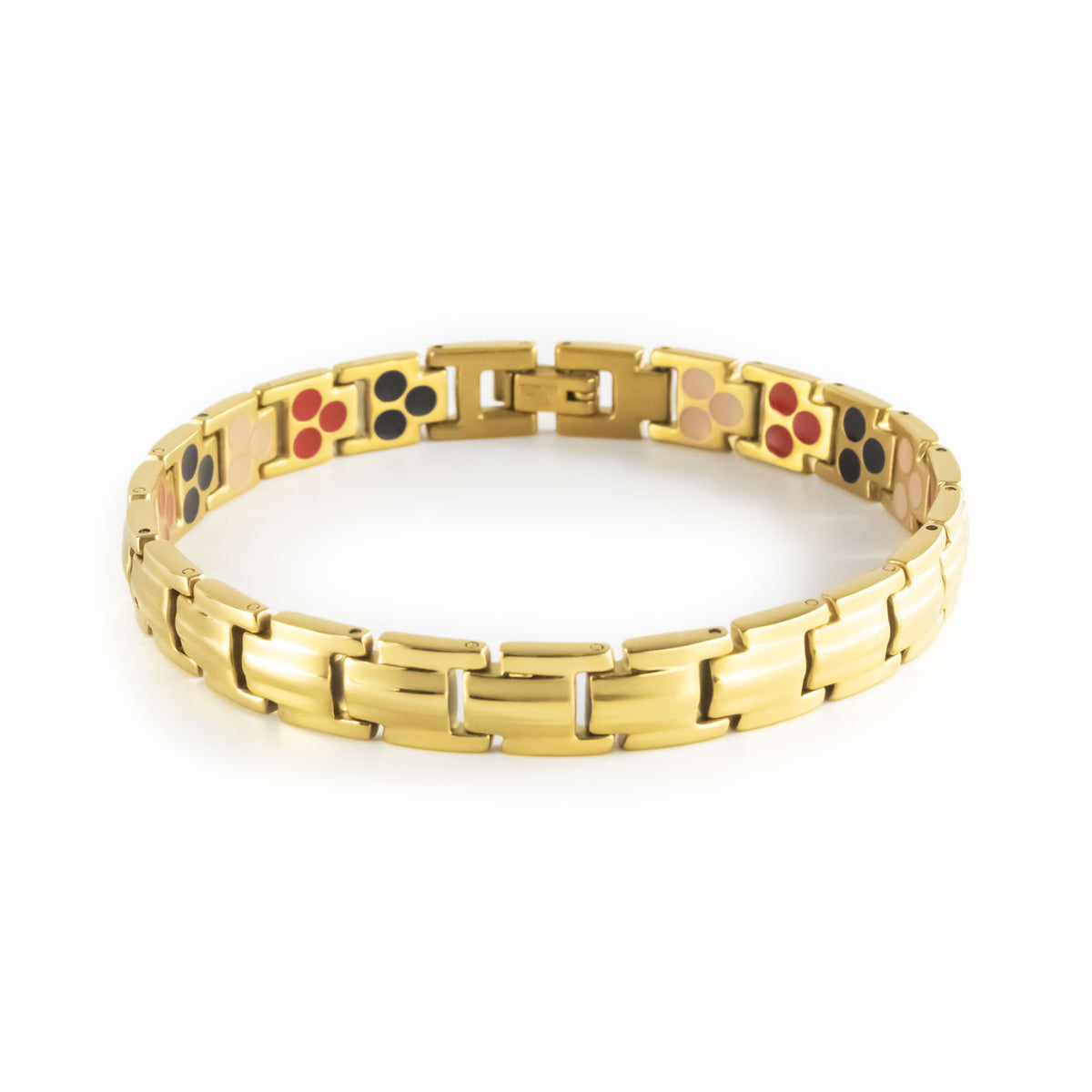 Solaris gold-plated stainless steel bracelet clasped front view.