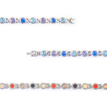 Close-up of Symphony bracelet showing alternating colorful crystal links.
