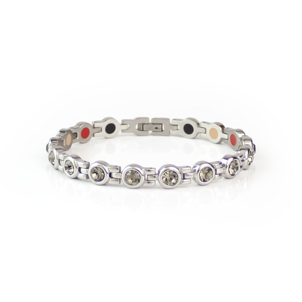 End of Summer Sale - Valentina - Premium Hand Mineral-Infused Negative Ion Bracelet, Stainless Steel, Swarovski Crystal Detail, Boutique Everyday Wear, Secure Branded Buckle, Jointed Comfort Fit, Limited Lifetime Warranty