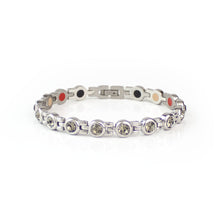 End of Summer Sale - Valentina - Premium Hand Mineral-Infused Negative Ion Bracelet, Stainless Steel, Swarovski Crystal Detail, Boutique Everyday Wear, Secure Branded Buckle, Jointed Comfort Fit, Limited Lifetime Warranty