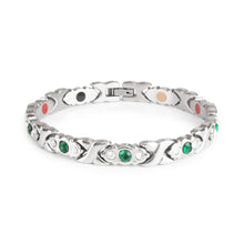 Labor Day Sale - XOXO - Premium Hand Mineral-Infused Negative Ion Bracelet, Stainless Steel, Swarovski Crystal Detail, Boutique Everyday Wear, Secure Branded Buckle, Jointed Comfort Fit, Limited Lifetime Warranty