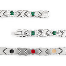 Labor Day Sale - XOXO - Premium Hand Mineral-Infused Negative Ion Bracelet, Stainless Steel, Swarovski Crystal Detail, Boutique Everyday Wear, Secure Branded Buckle, Jointed Comfort Fit, Limited Lifetime Warranty
