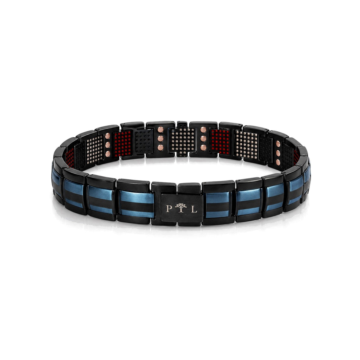 Midnight Blue Purlife Multi-Mineral bracelet new clean hero image with PTL tree buckle and mineral points