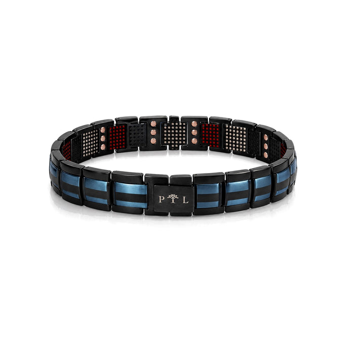 Midnight Blue Purlife Multi-Mineral bracelet new clean hero image with PTL tree buckle and mineral points