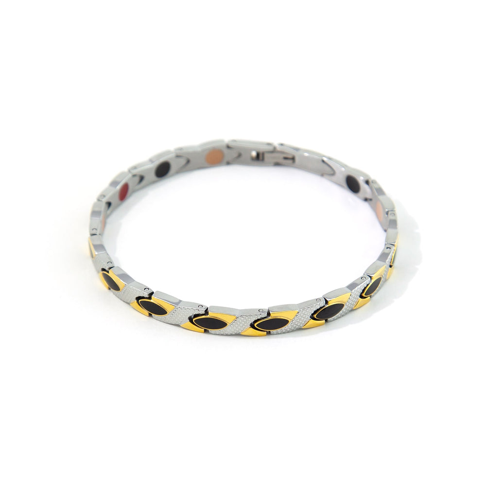 Balance -Titanium Negative Ion Bracelet- Black Onyx, Sterling Silver & Gold Plated