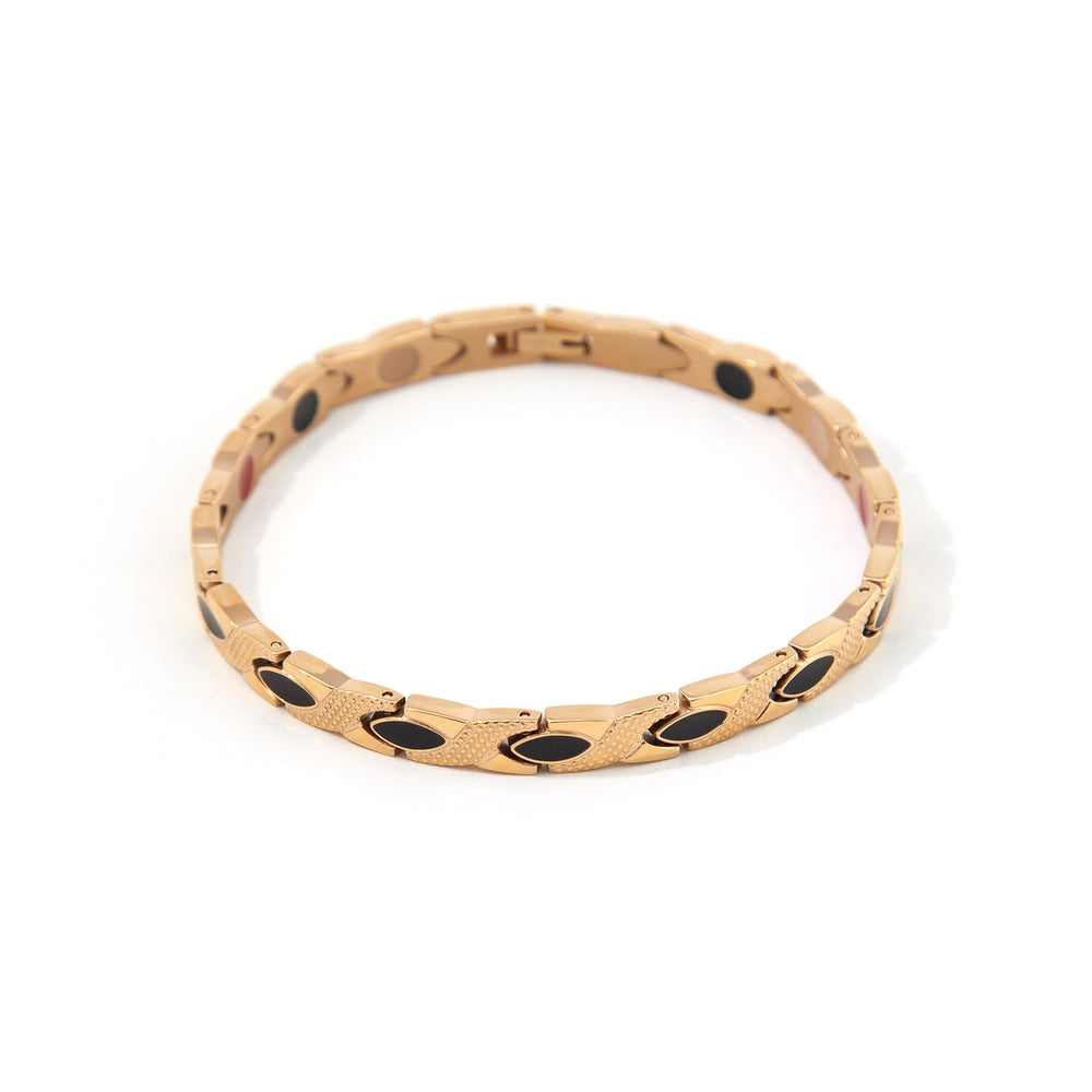 Tri-Color - Titanium Negative Ion Bracelet - Rose Gold Plated & Black Onyx