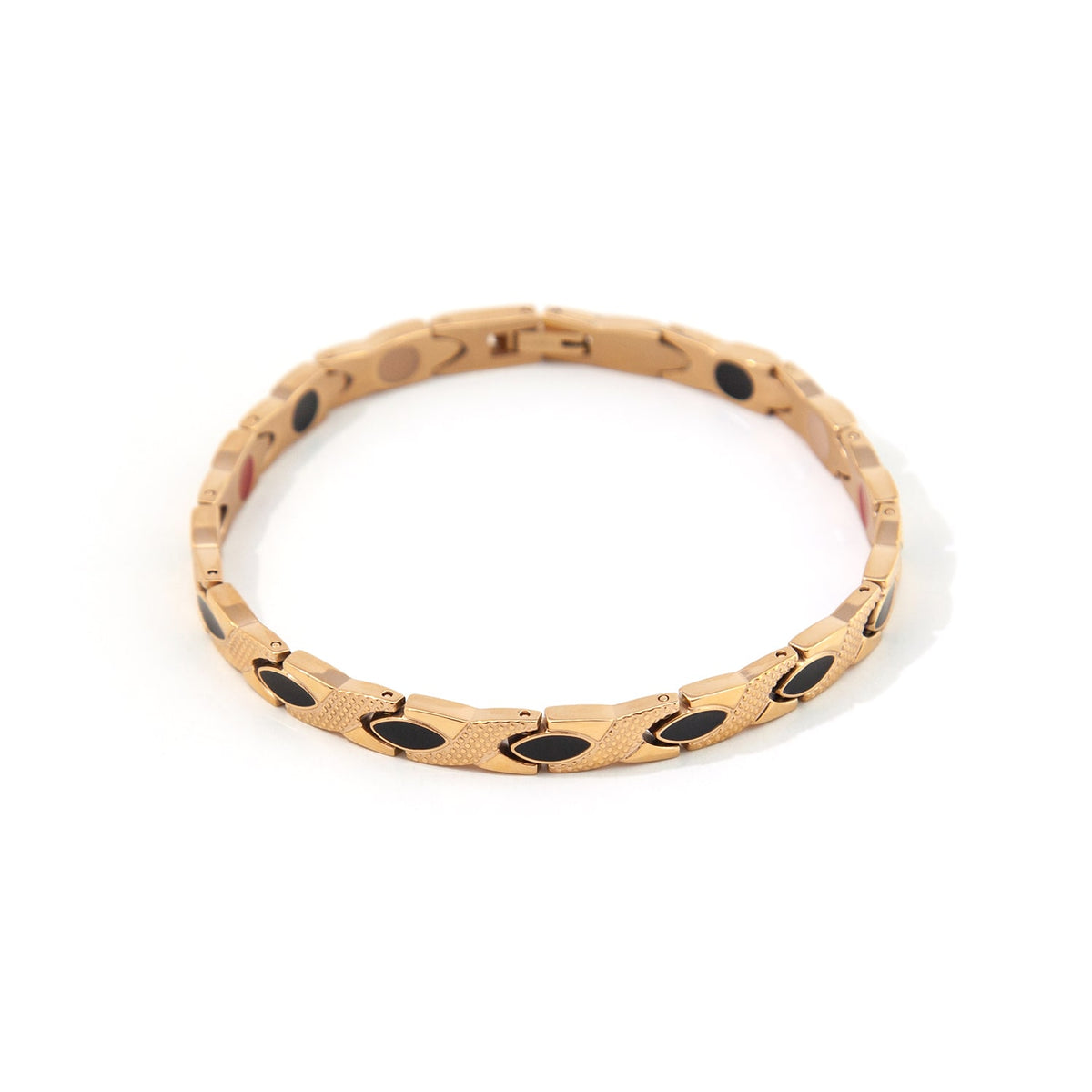 Tri-Color - Titanium Negative Ion Bracelet - Rose Gold Plated & Black Onyx