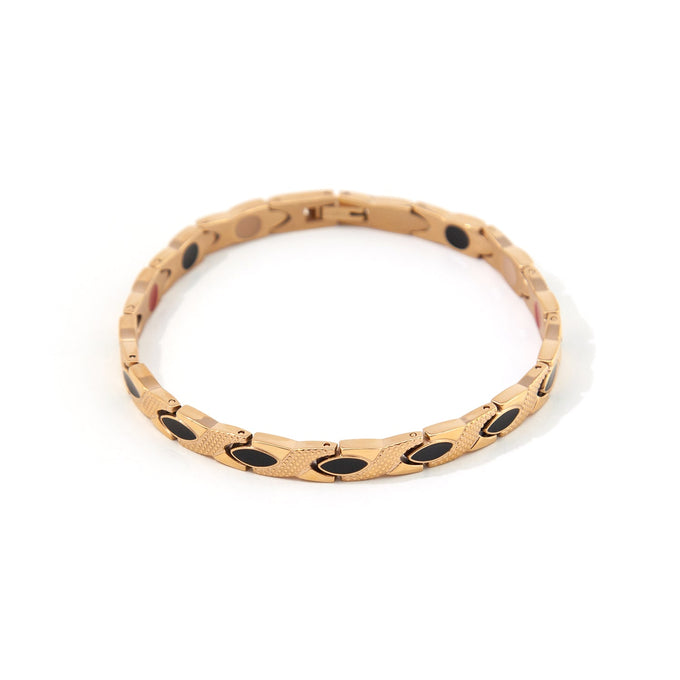 Tri-Color - Titanium Negative Ion Bracelet - Rose Gold Plated & Black Onyx