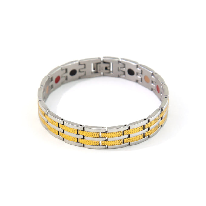 Rey - Two-Tone Negative Ion Bracelet, Stainless Steal and Gold Plated