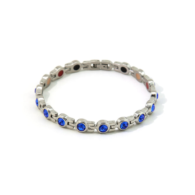Capri - Negative Ion Bracelet, Polished Stainless Steel with Blue Crystals