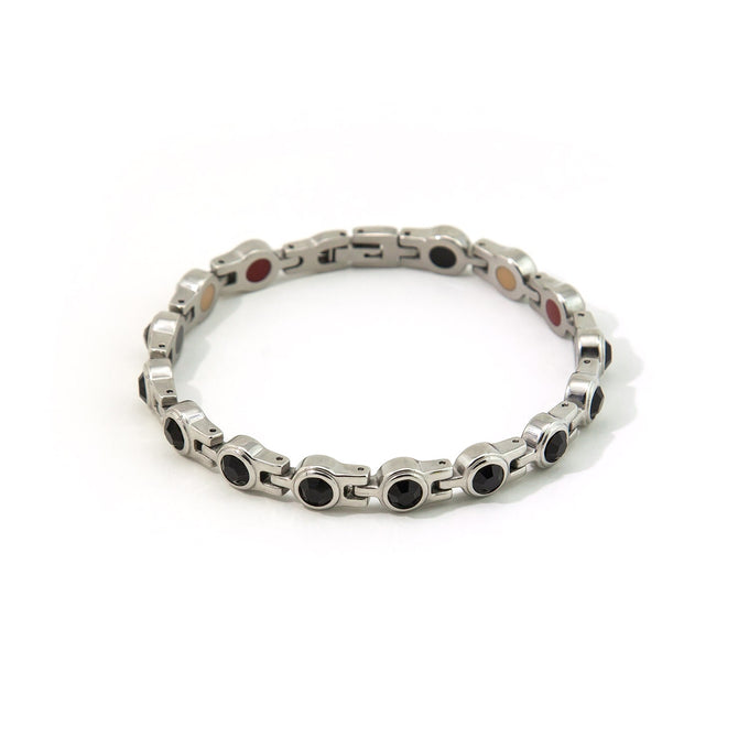 Deep Night - Negative Ion Bracelet, Stainless Steel with Black Crystals