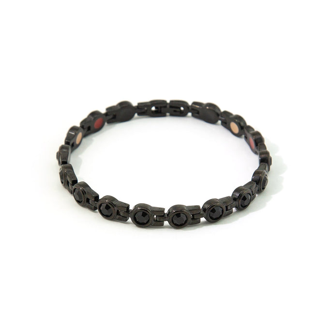 Nocturne - Negative Ion Bracelet, Polished Black Stainless Steel Black Crystals