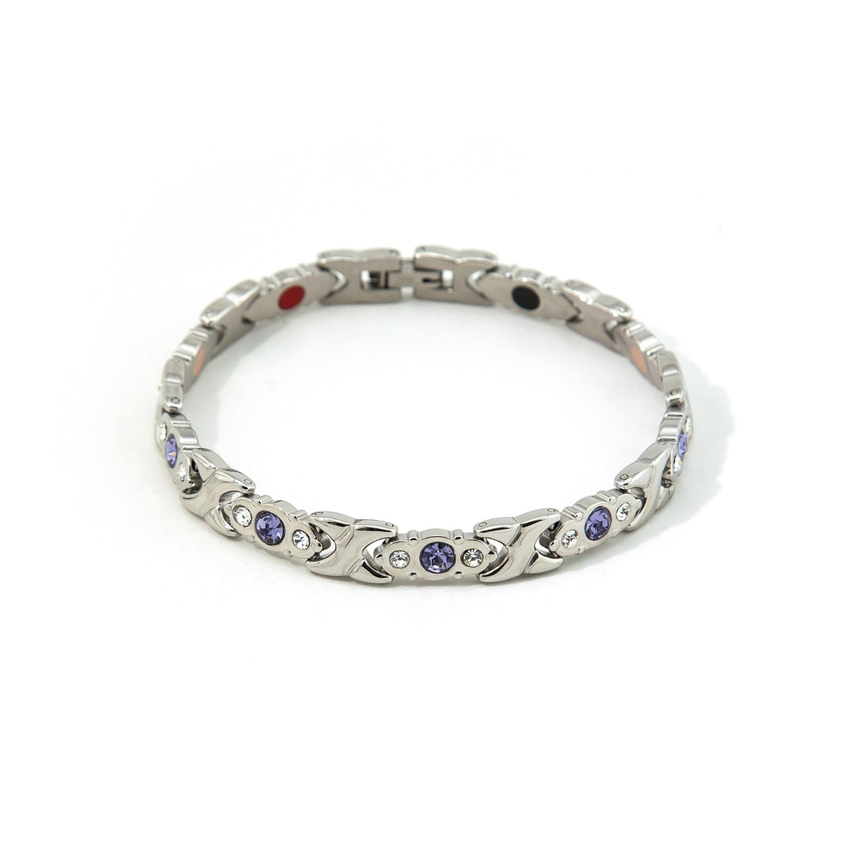 Celestial - Stress Relief Negative Ion Bracelet - Stainless Steel & Purple Crystals